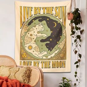 Tarot Cat Love By The Moon Tapestry Wall Decor